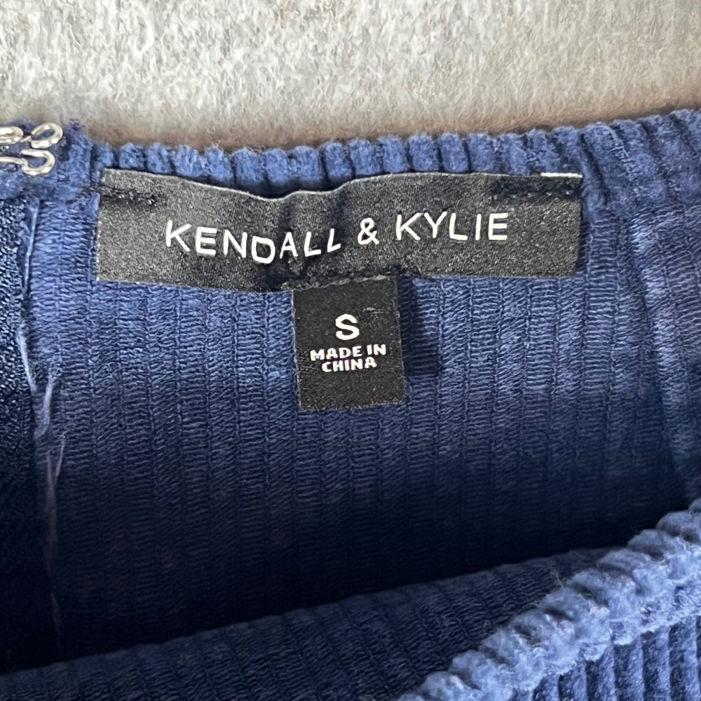 Kendall & Kylie Small Corduroy Mini Skirt Navy Blue Cotton Dark Academia Preppy - Picture 4 of 6